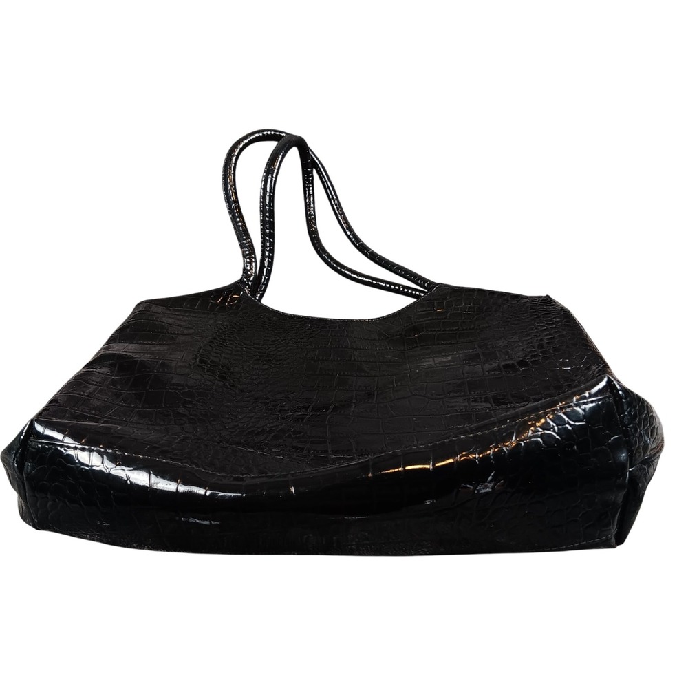 Neiman Marcus Black Faux Alligator Patent Leather Tote Bag‎ Purse